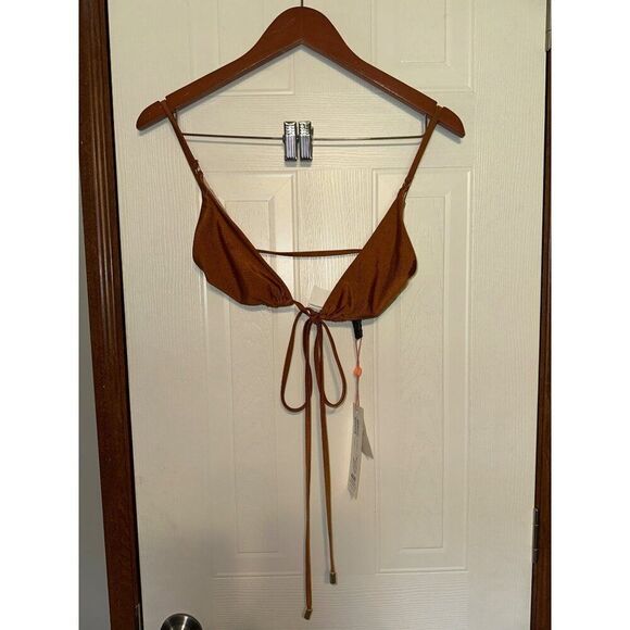NWT MINKPINK Canyon Wrap Triangle Bikini Top in Gingerbread Brown SZ LG - Picture 5 of 16